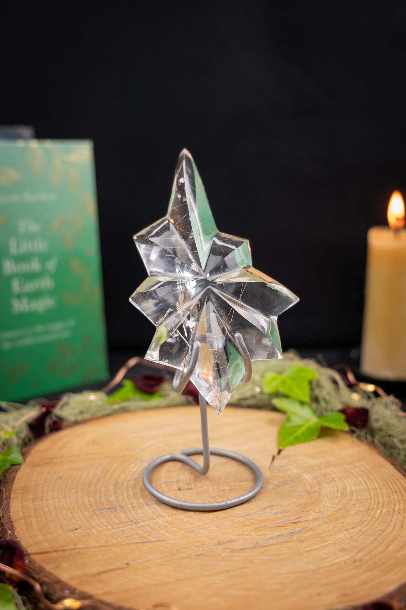 Lemurian Quartz Star with Rutile on Custom Stand