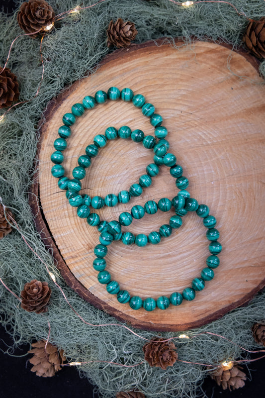 Natural Malachite Men’s Crystal Bracelet, 8mm Beads, Protection, Confidence, Transformation Stone
