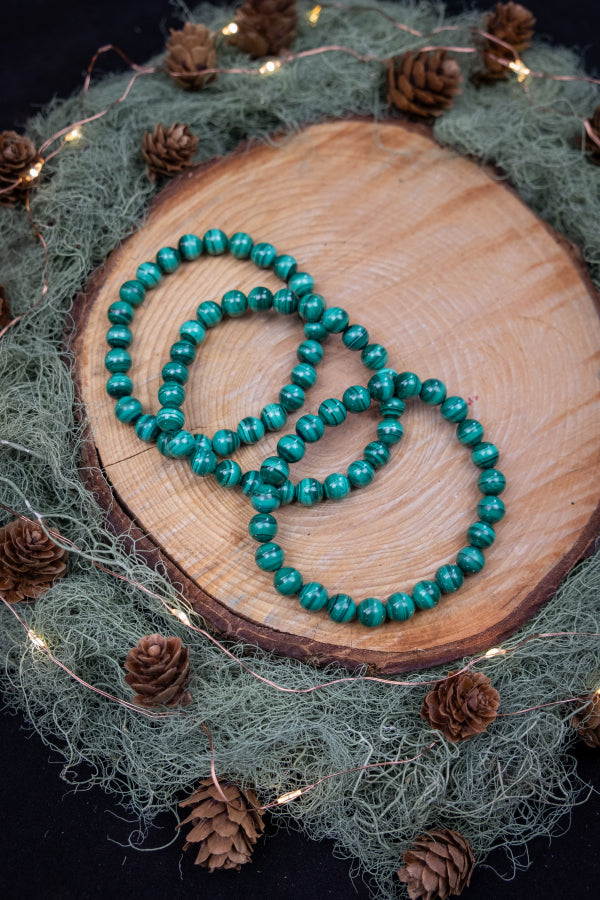 Natural Malachite Men’s Crystal Bracelet, 8mm Beads, Protection, Confidence, Transformation Stone
