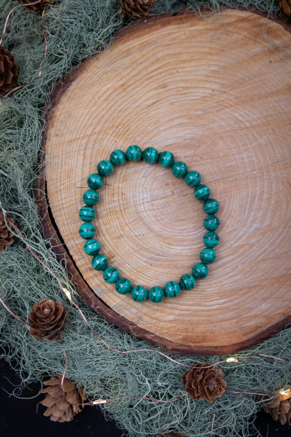 Natural Malachite Men’s Crystal Bracelet, 8mm Beads, Protection, Confidence, Transformation Stone