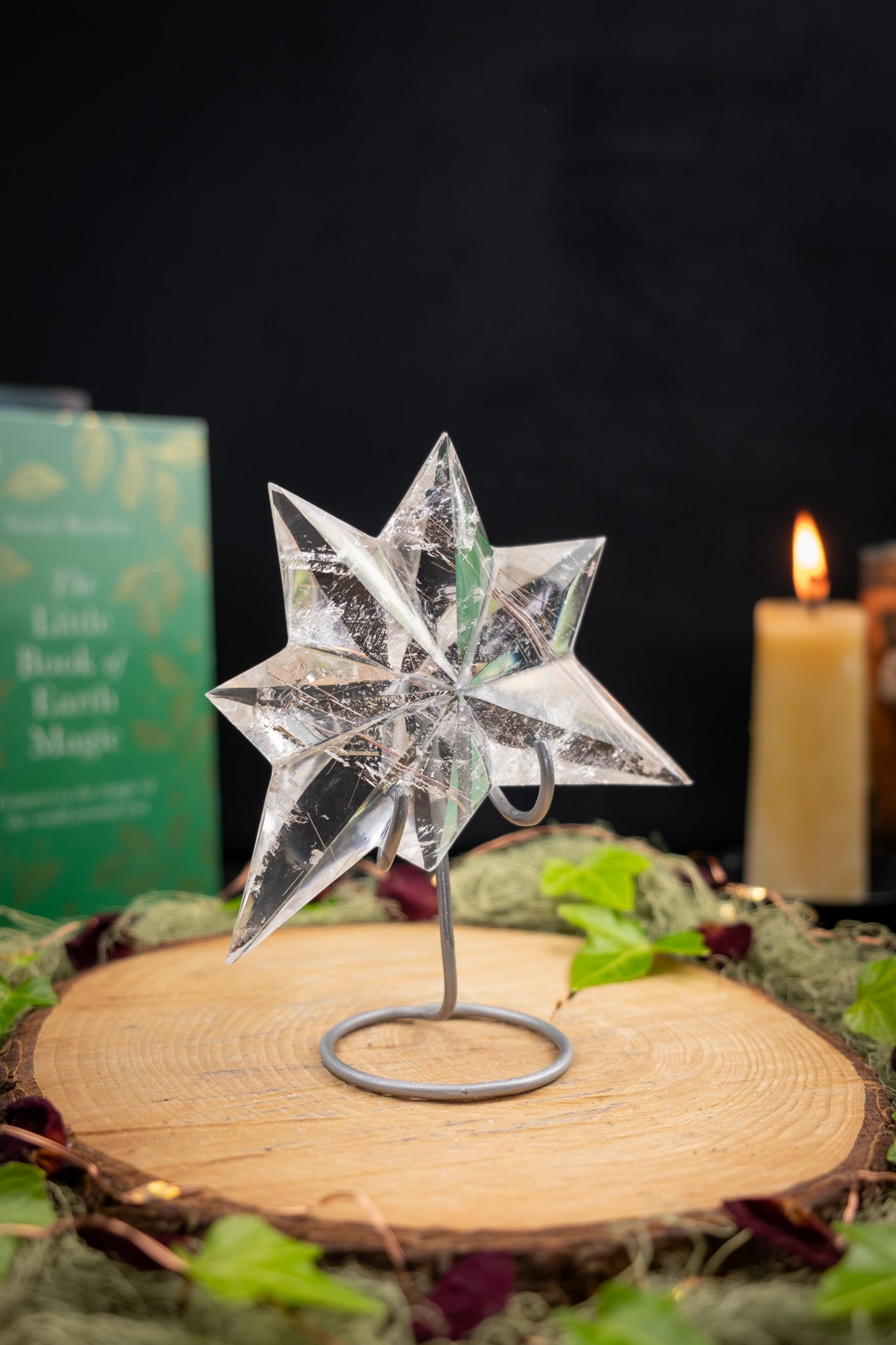 Lemurian Quartz Star with Rutile on Custom Stand