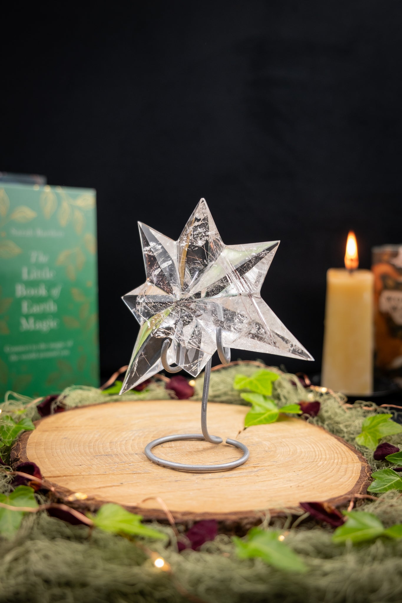 Lemurian Quartz Star with Rutile on Custom Stand