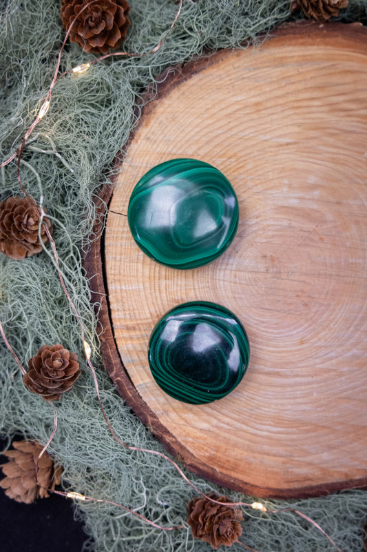 Malachite Round Disc Palm Stone for Protection, Transformation, and Deep Energy Healing Crystal Gem Stone