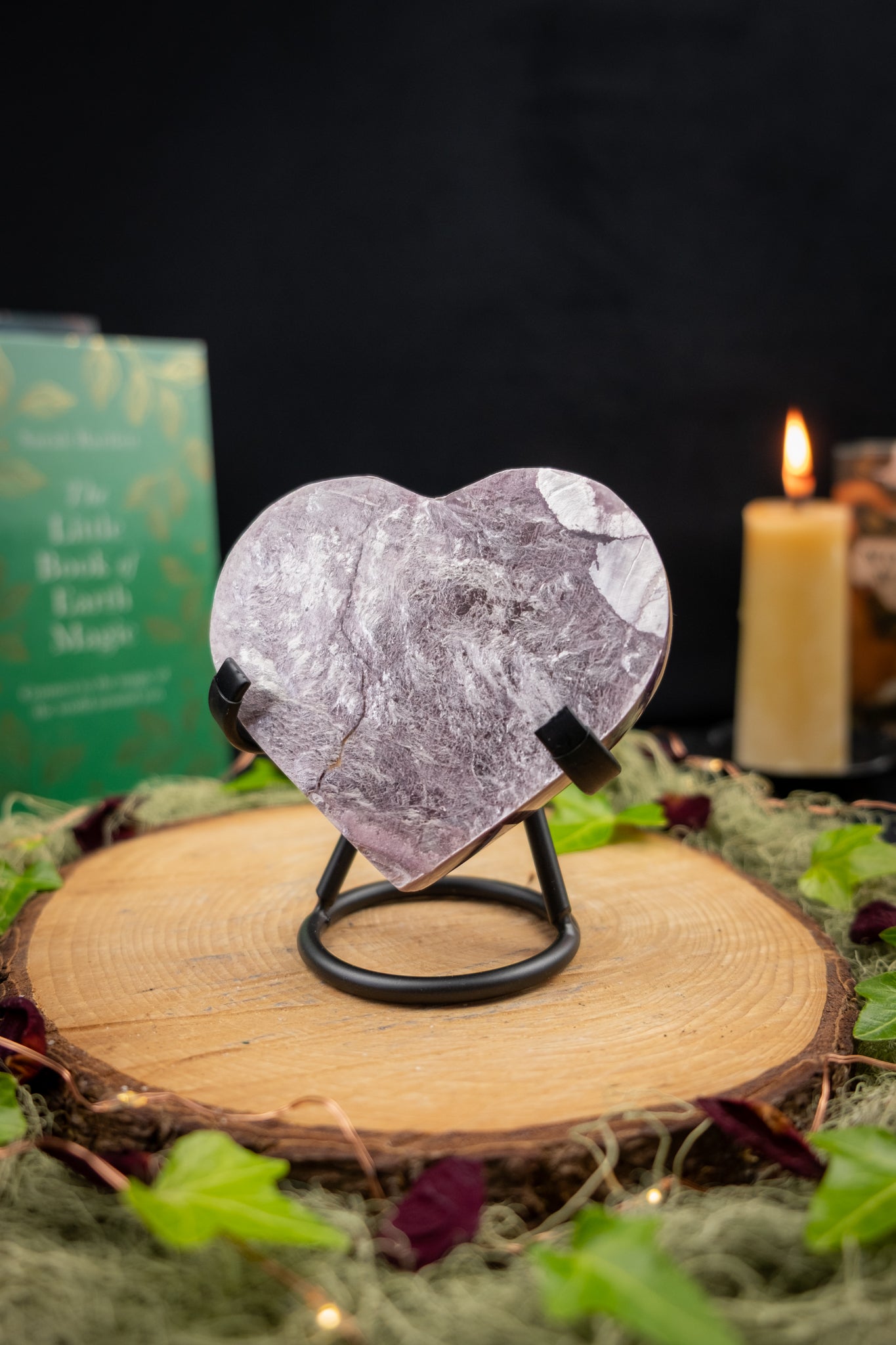 Gem Lepidolite Heart on Stand
