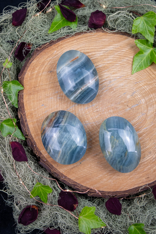 Lemurian Aquatine Calcite Palm Stone