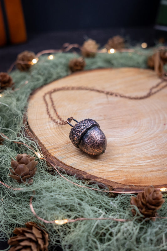 Copper Coated Real Acorn Necklace, Autumn Forest Pendant, Nature Inspired Talisman, Handmade Sustainable Jewellery