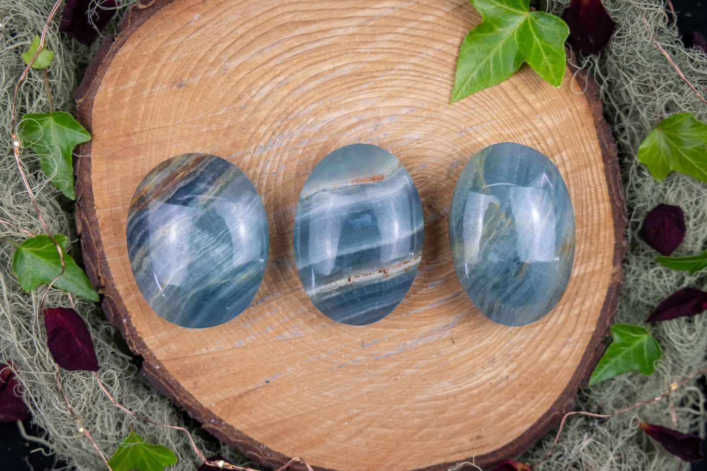 Lemurian Aquatine Calcite Palm Stone