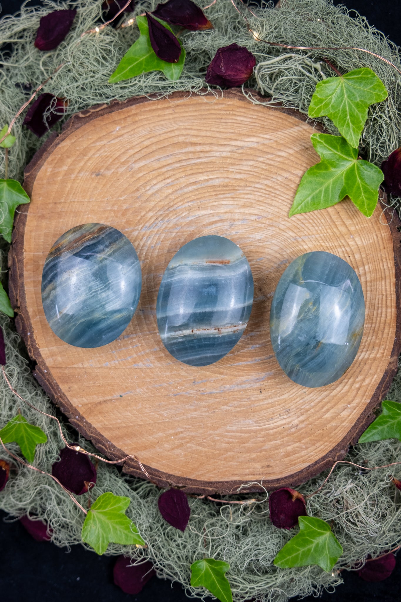 Lemurian Aquatine Calcite Palm Stone