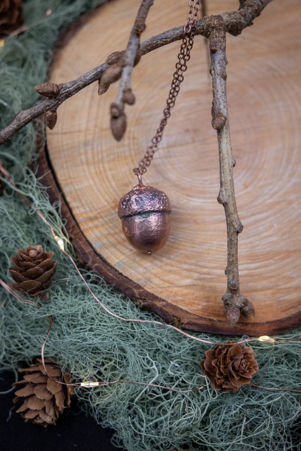 Copper Coated Real Acorn Necklace, Autumn Forest Pendant, Nature Inspired Talisman, Handmade Sustainable Jewellery