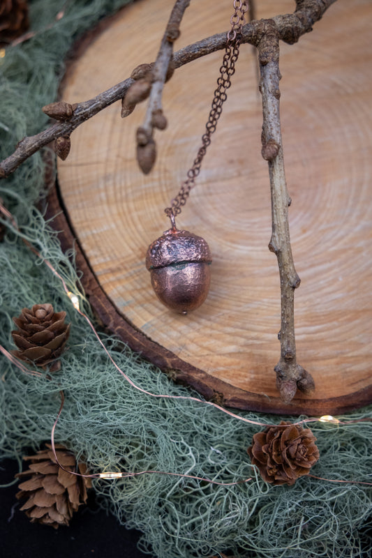 Copper Coated Real Acorn Necklace, Autumn Forest Pendant, Nature Inspired Talisman, Handmade Sustainable Jewellery