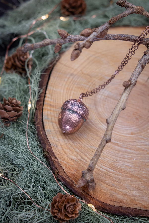 Copper Coated Real Acorn Necklace, Autumn Forest Pendant, Nature Inspired Talisman, Handmade Sustainable Jewellery