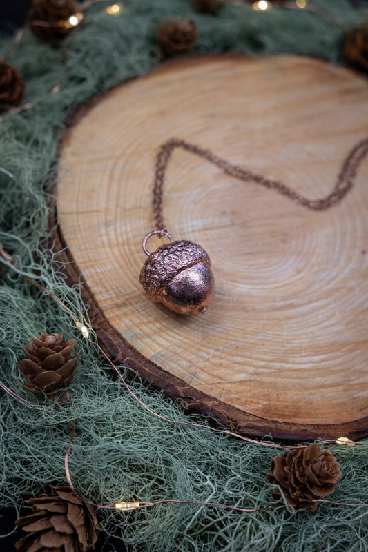 Copper Coated Real Acorn Necklace, Autumn Forest Pendant, Nature Inspired Talisman, Handmade Sustainable Jewellery