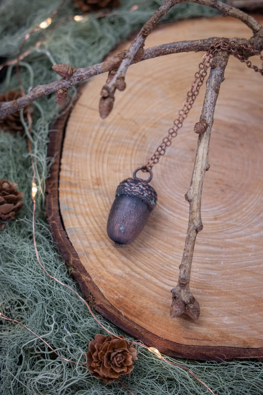 Copper Coated Real Acorn Necklace, Autumn Forest Pendant, Nature Inspired Talisman, Handmade Sustainable Jewellery