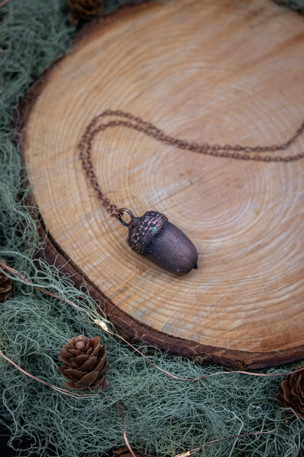 Copper Coated Real Acorn Necklace, Autumn Forest Pendant, Nature Inspired Talisman, Handmade Sustainable Jewellery