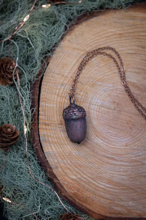 Copper Coated Real Acorn Necklace, Autumn Forest Pendant, Nature Inspired Talisman, Handmade Sustainable Jewellery