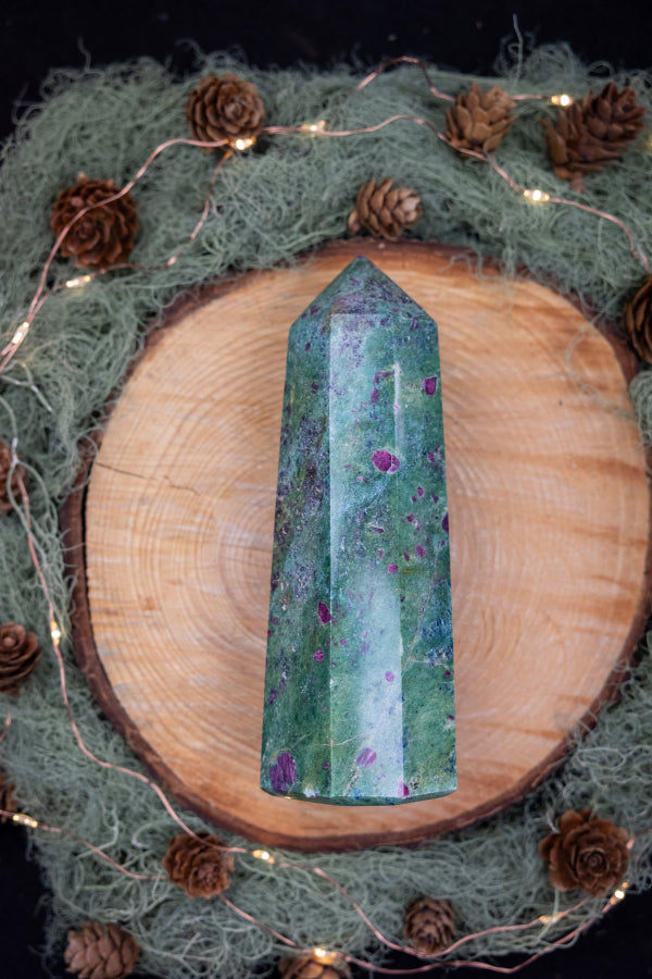Ruby Fuchsite Tower, Polished Crystal Point, Heart Healing Gemstone for Balance, Love and Emotional Strength