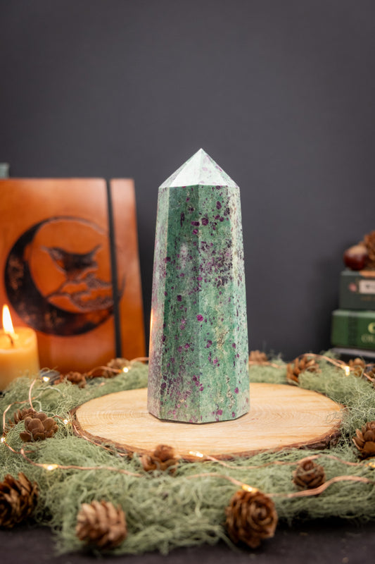 Ruby Fuchsite Tower, Polished Crystal Point, Heart Healing Gemstone for Balance, Love and Emotional Strength