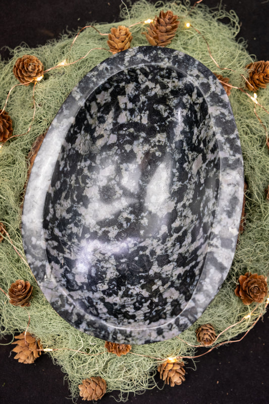 Mystic Merlinite Bowl, Indigo Gabbro Gemstone, Crystal Charging Bowl, Deep Transformation Stone, Intuition & Magic Crystal