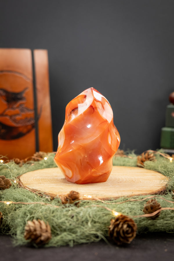 Carnelian Flame Crystal, Hand Carved Carnelian Gemstone, Sacred Fire Energy Stone for Creativity Confidence and Vitality