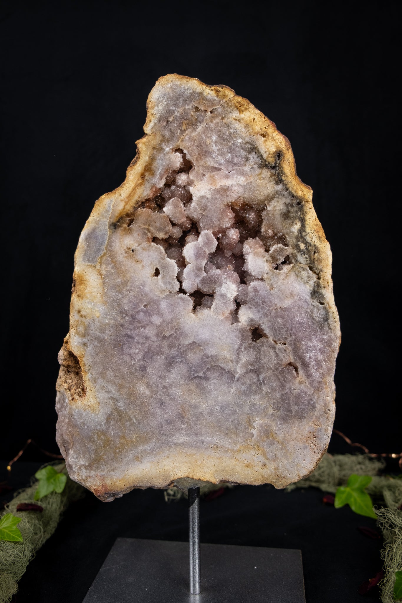 High Grade Pink Amethyst Freeform Slice on Stand