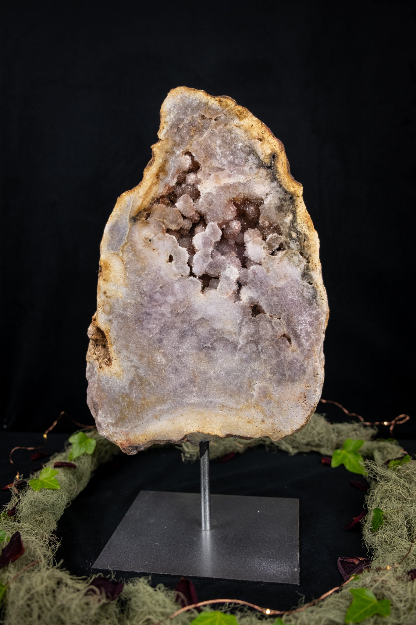High Grade Pink Amethyst Freeform Slice on Stand
