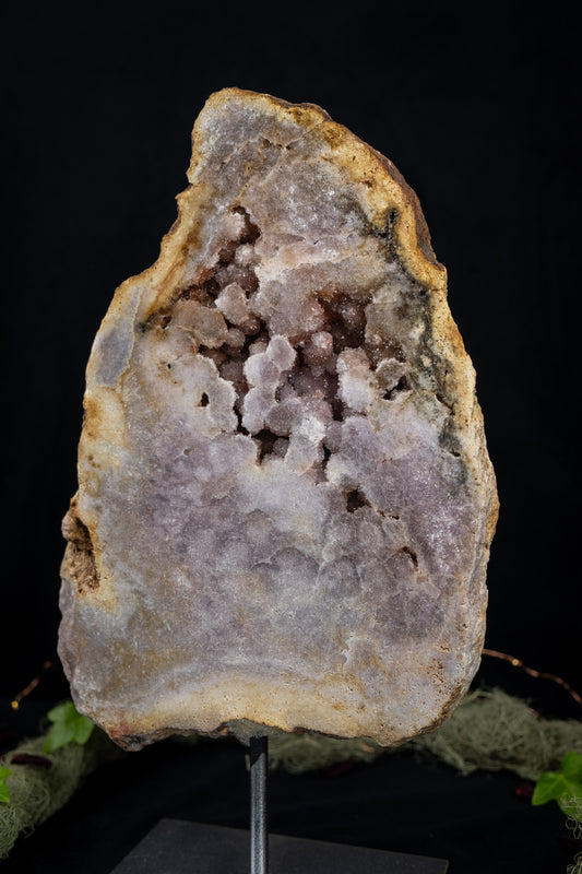 High Grade Pink Amethyst Freeform Slice on Stand