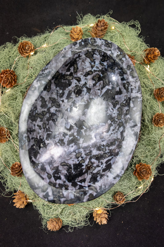 Mystic Merlinite Bowl, Indigo Gabbro Gemstone, Crystal Charging Bowl, Deep Transformation Stone, Intuition & Magic Crystal
