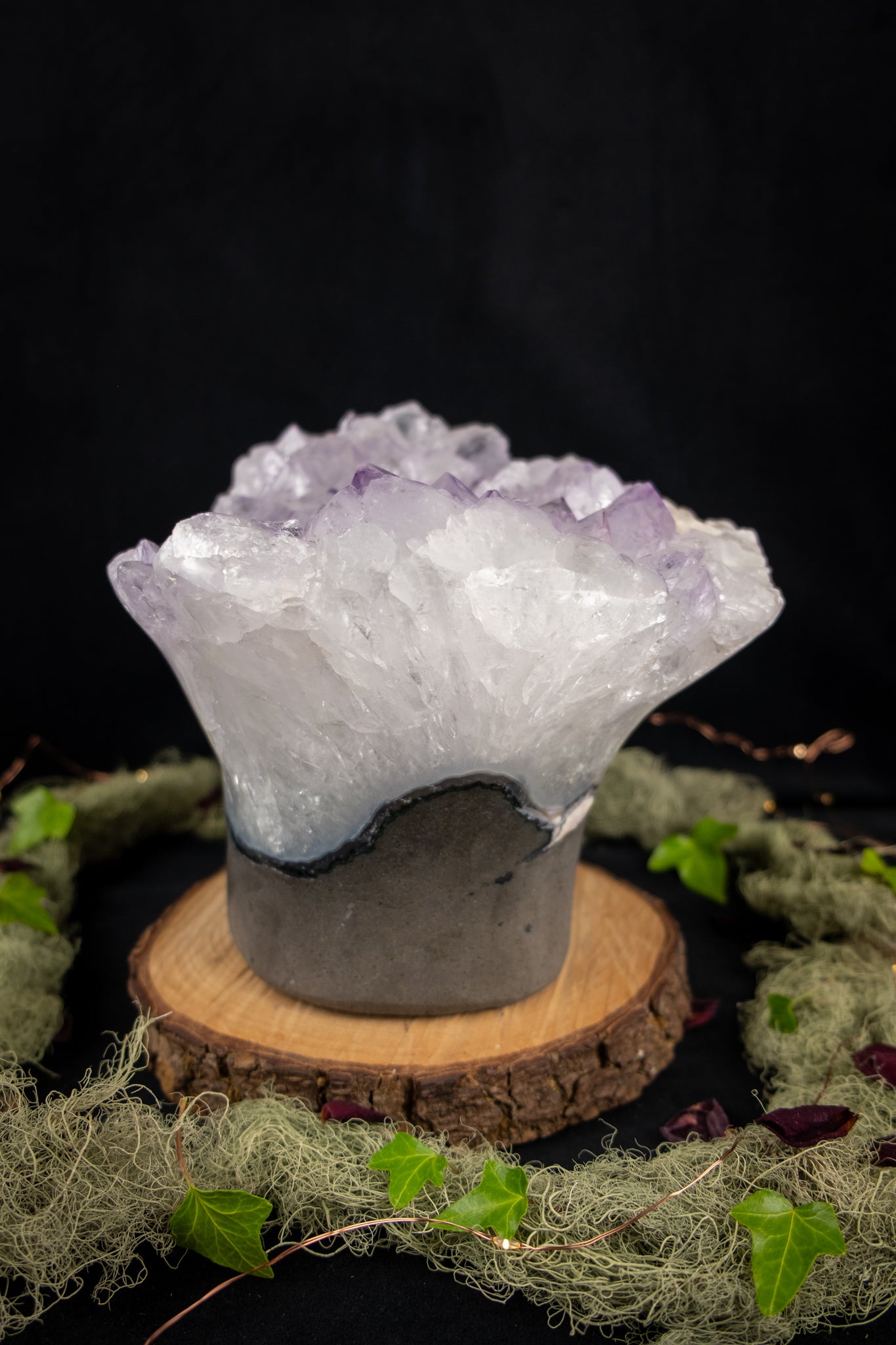 Rare Lavender Amethyst Flower Cluster with Calcite Inclusions