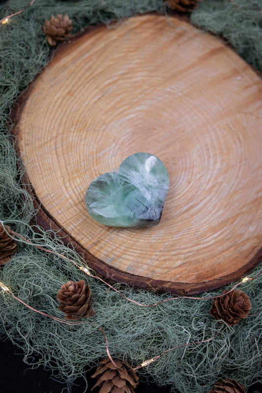 Feather Fluorite Heart Crystal, Rainbow Gemstone for Clarity, Focus, Peace, Protection, and Energy Alignment