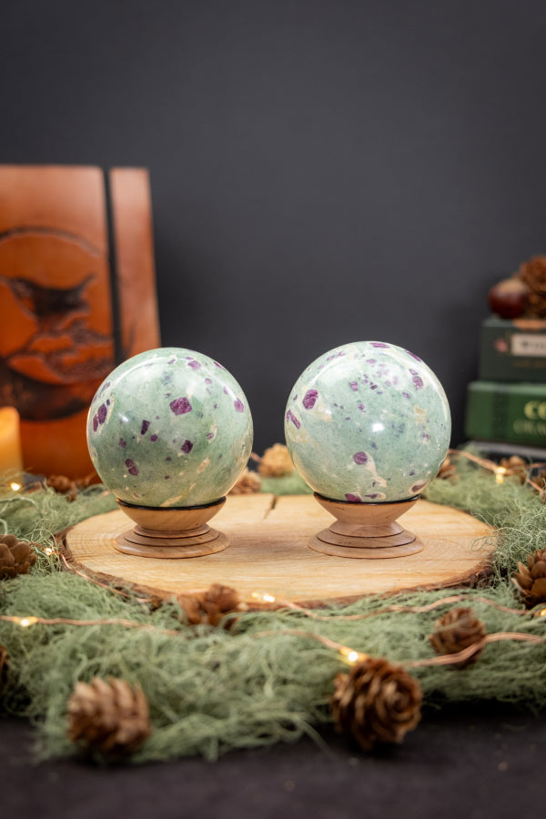 Ruby in Fuchsite Sphere, Heart Healing Crystal Sphere, Natural Ruby and Fuchsite Gem Stone for Emotional Balance and Grounded Strength