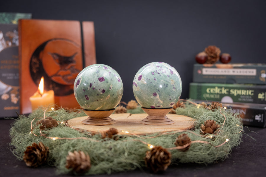 Ruby in Fuchsite Sphere, Heart Healing Crystal Sphere, Natural Ruby and Fuchsite Gem Stone for Emotional Balance and Grounded Strength