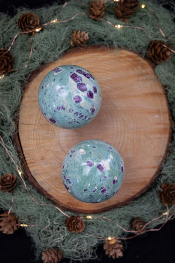 Ruby in Fuchsite Sphere, Heart Healing Crystal Sphere, Natural Ruby and Fuchsite Gem Stone for Emotional Balance and Grounded Strength