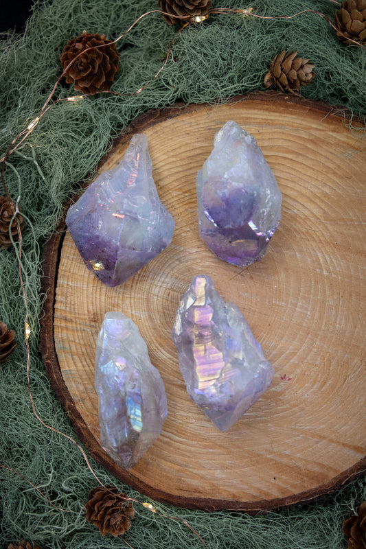 Amethyst Aura Sceptre, Angel Aura Quartz Point, Crystal Stone for Calm and Spiritual Connection, Ethically Sourced from Brazil