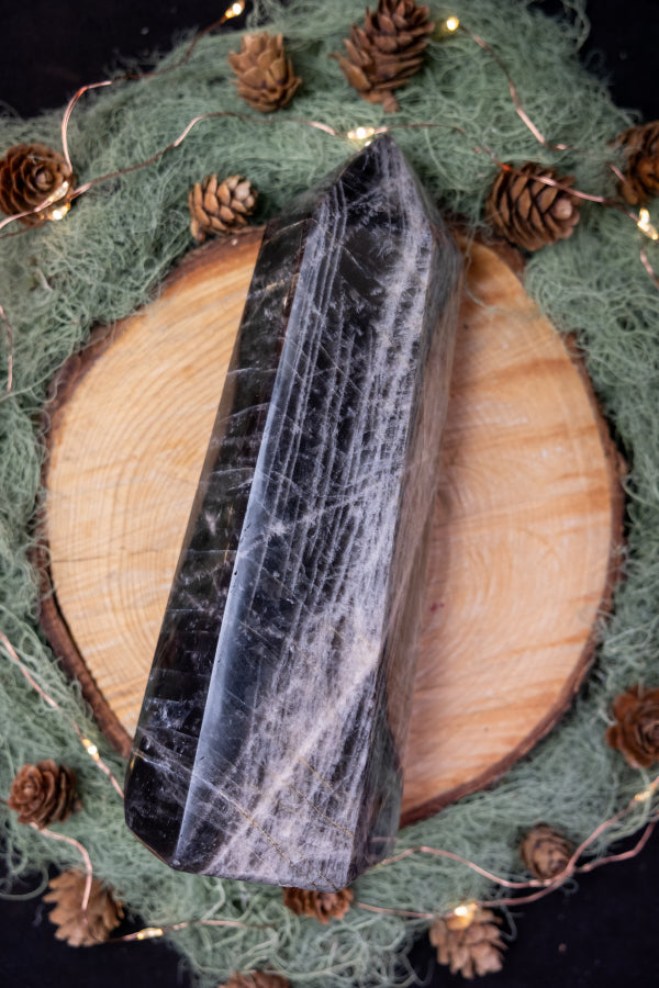 Large Black Moonstone Point Crystal, Gemstone Tower for New Beginnings, Intuition & Emotional Balance