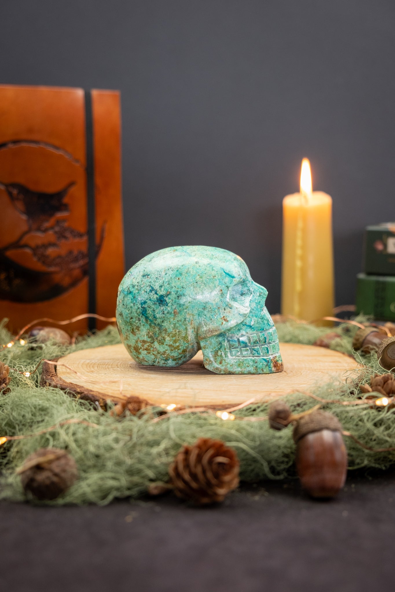 Chrysocolla Crystal Skull Carving, Hand-Carved Gemstone Skull from Peru for Emotional Healing, Calm and Inner Wisdom