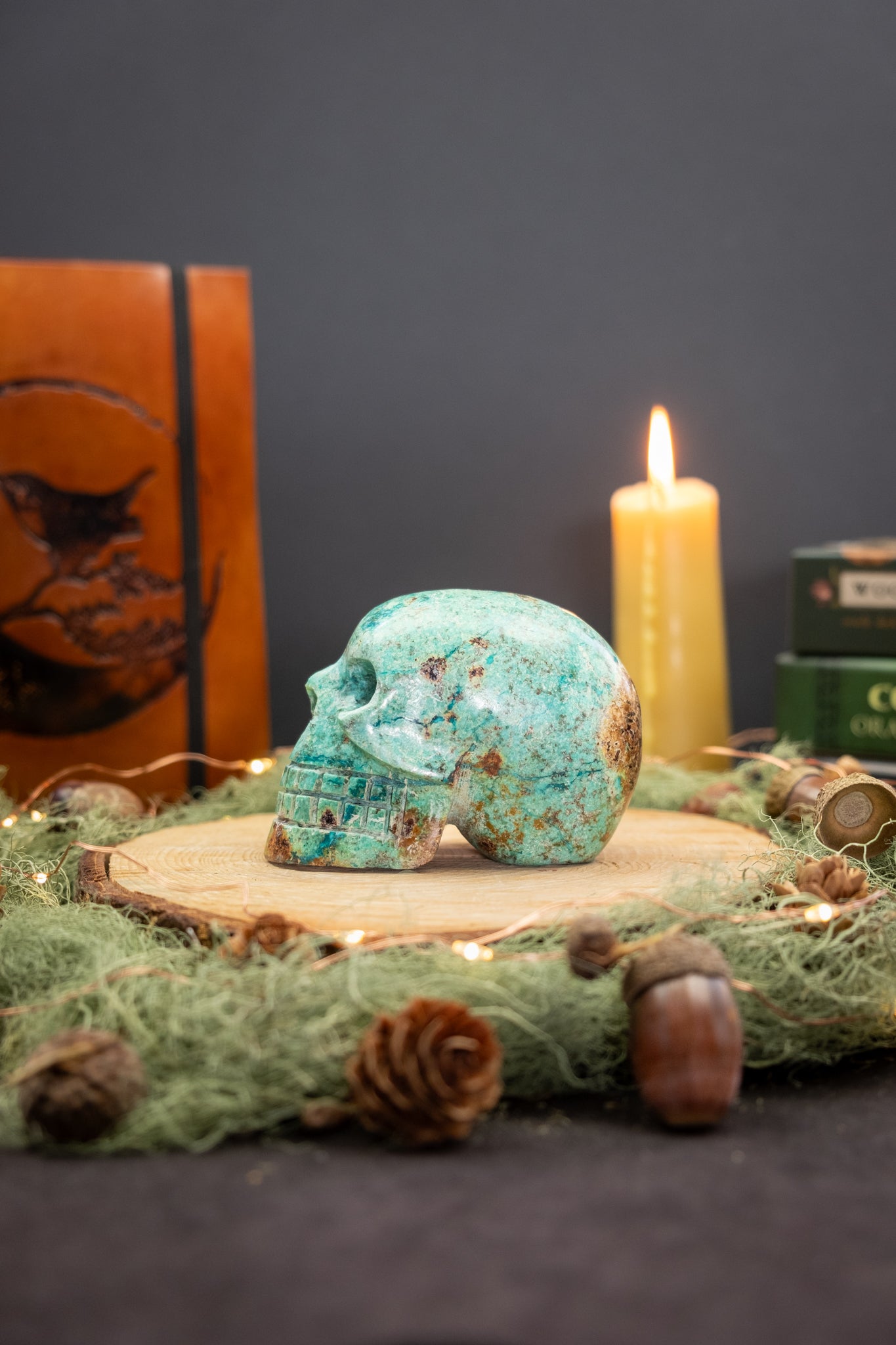 Chrysocolla Crystal Skull Carving, Hand-Carved Gemstone Skull from Peru for Emotional Healing, Calm and Inner Wisdom