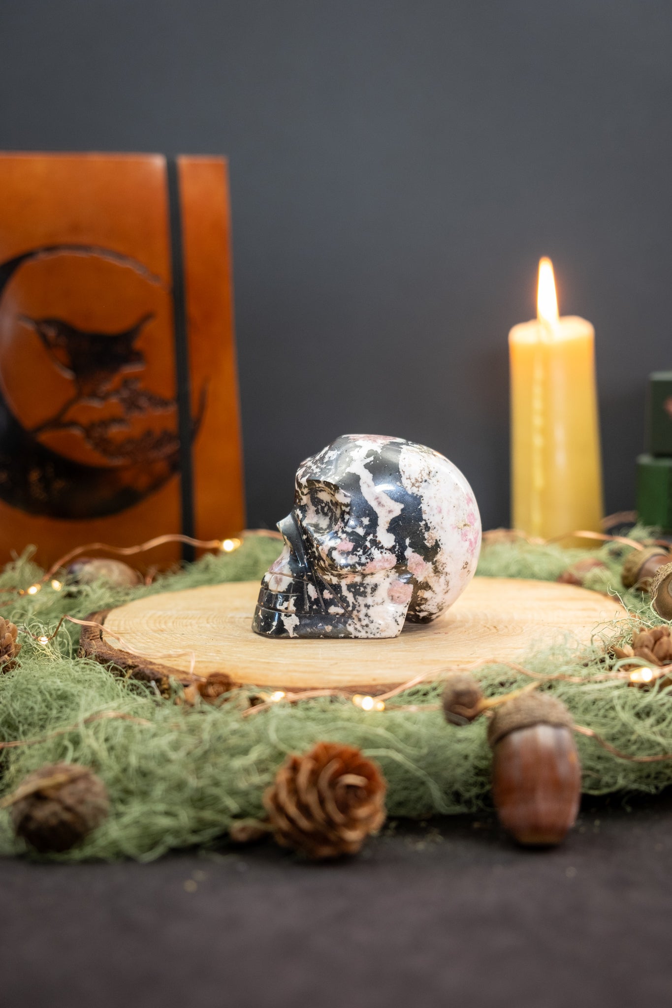 Rhodonite Crystal Skull, Heart Chakra Healing Stone, Gem Carved Skull for Emotional Balance & Spiritual Growth