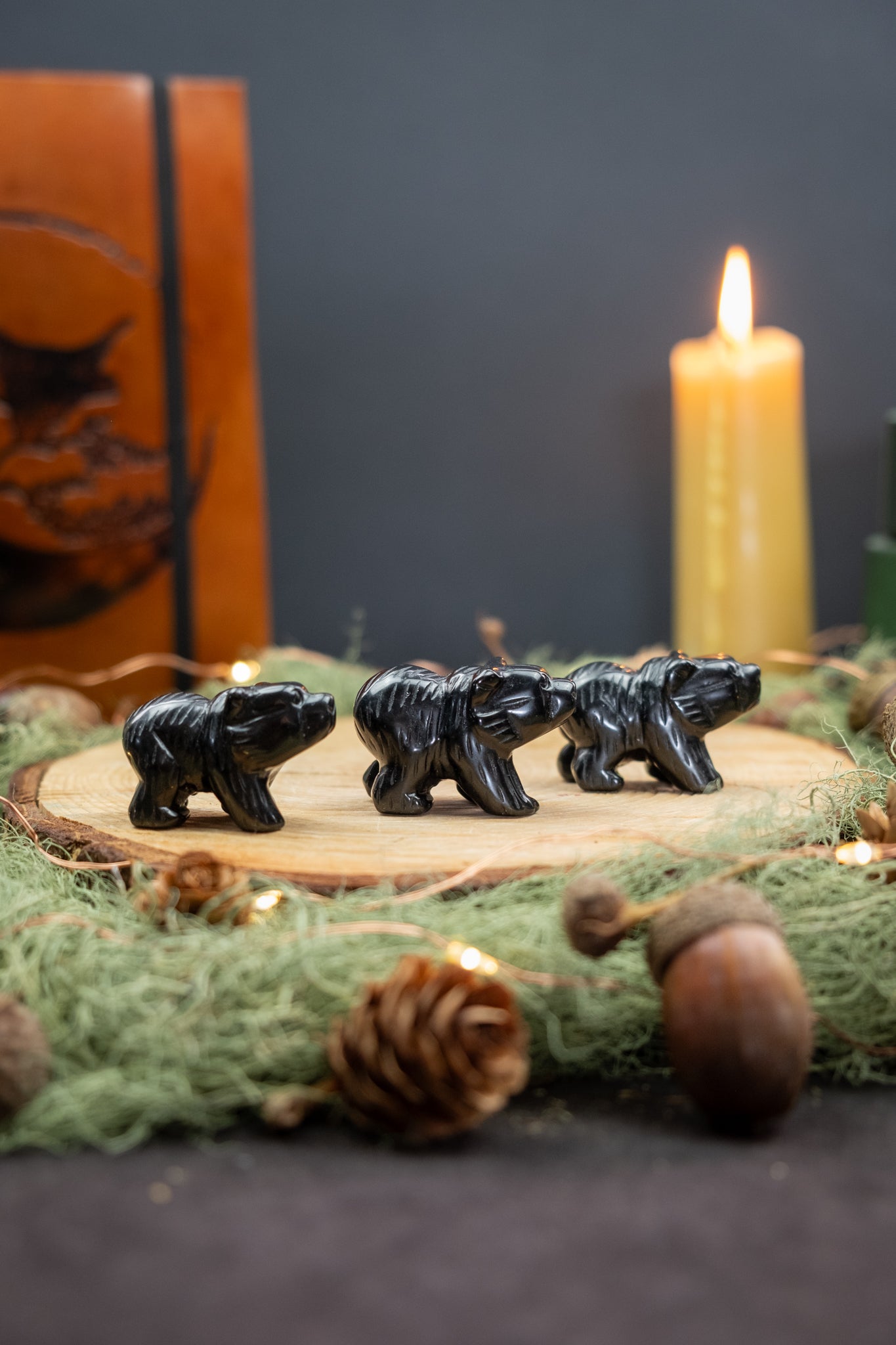 Black Obsidian Crystal Bear Carving, Hand Carved Healing Stone Animal Totem for Protection, Grounding, Strength and Energy Cleansing