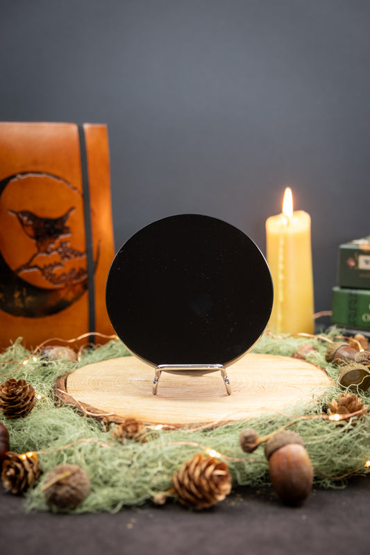 Black Obsidian Scrying Mirror, Protective Crystal Divination Tool, Grounding Volcanic Stone for Reflection and Insight
