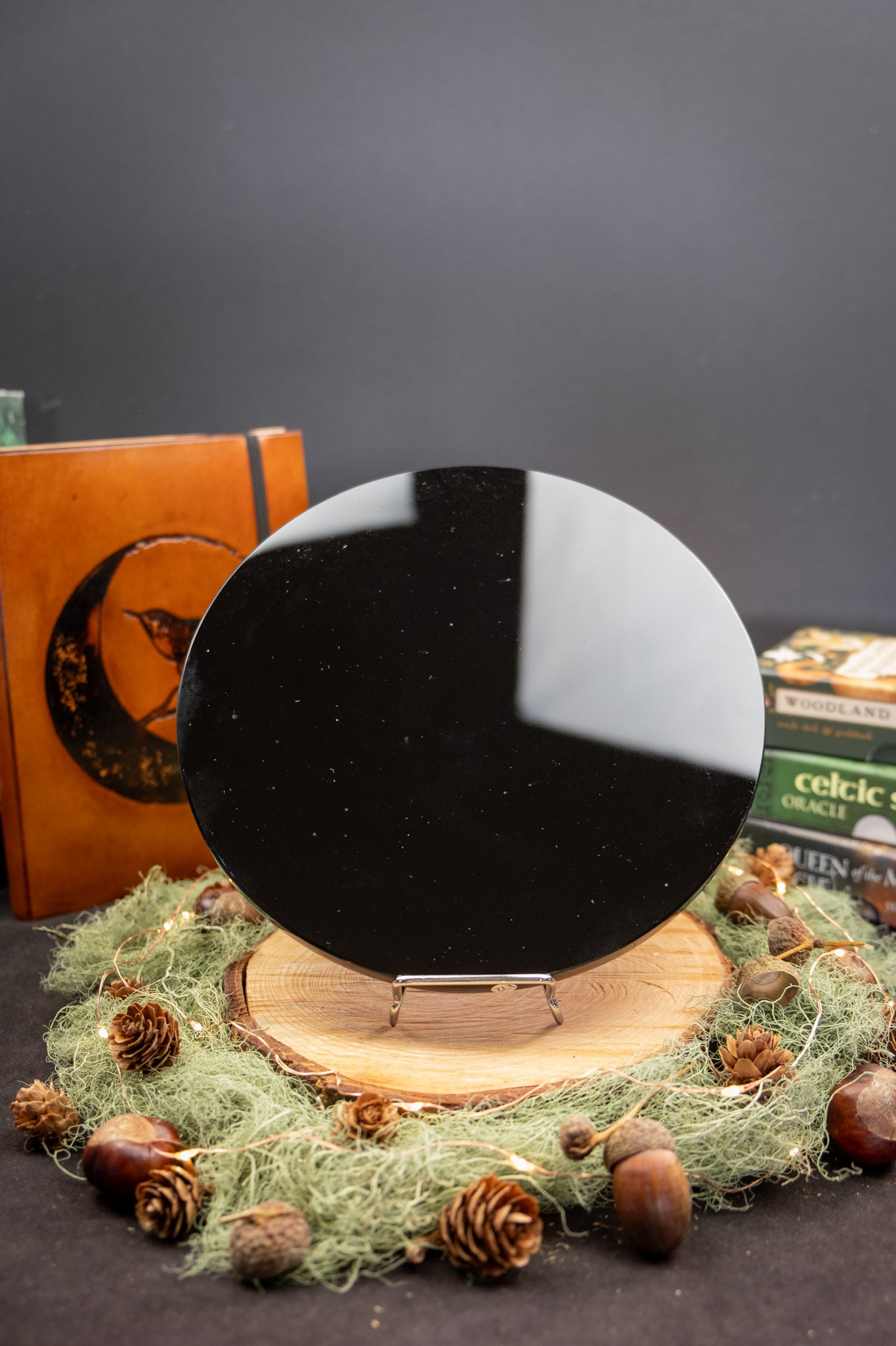 Large Black Obsidian Scrying Mirror, Protective Crystal for Divination, Grounding Volcanic Stone of Reflection and Truth