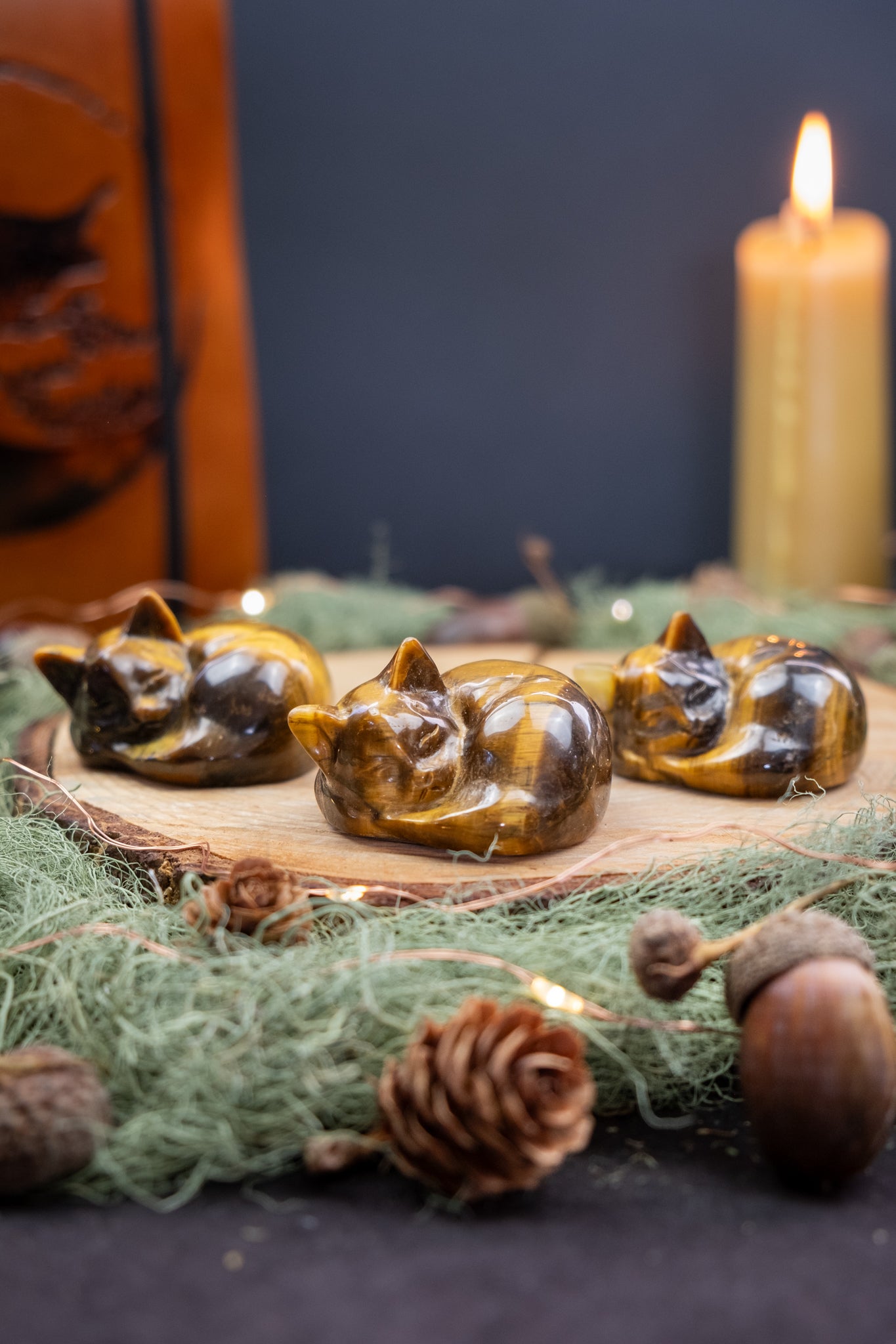 Tiger’s Eye Crystal Cat, Hand Carved Gemstone Cat Figurine, Natural Protection Stone, Root Chakra Grounding Crystal