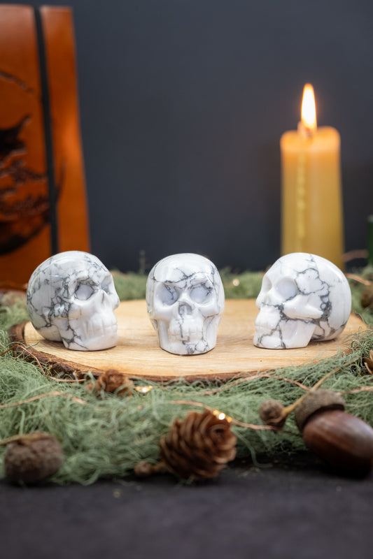 Howlite Crystal Skull, Calming Stone for Peace Patience and Mindful Clarity