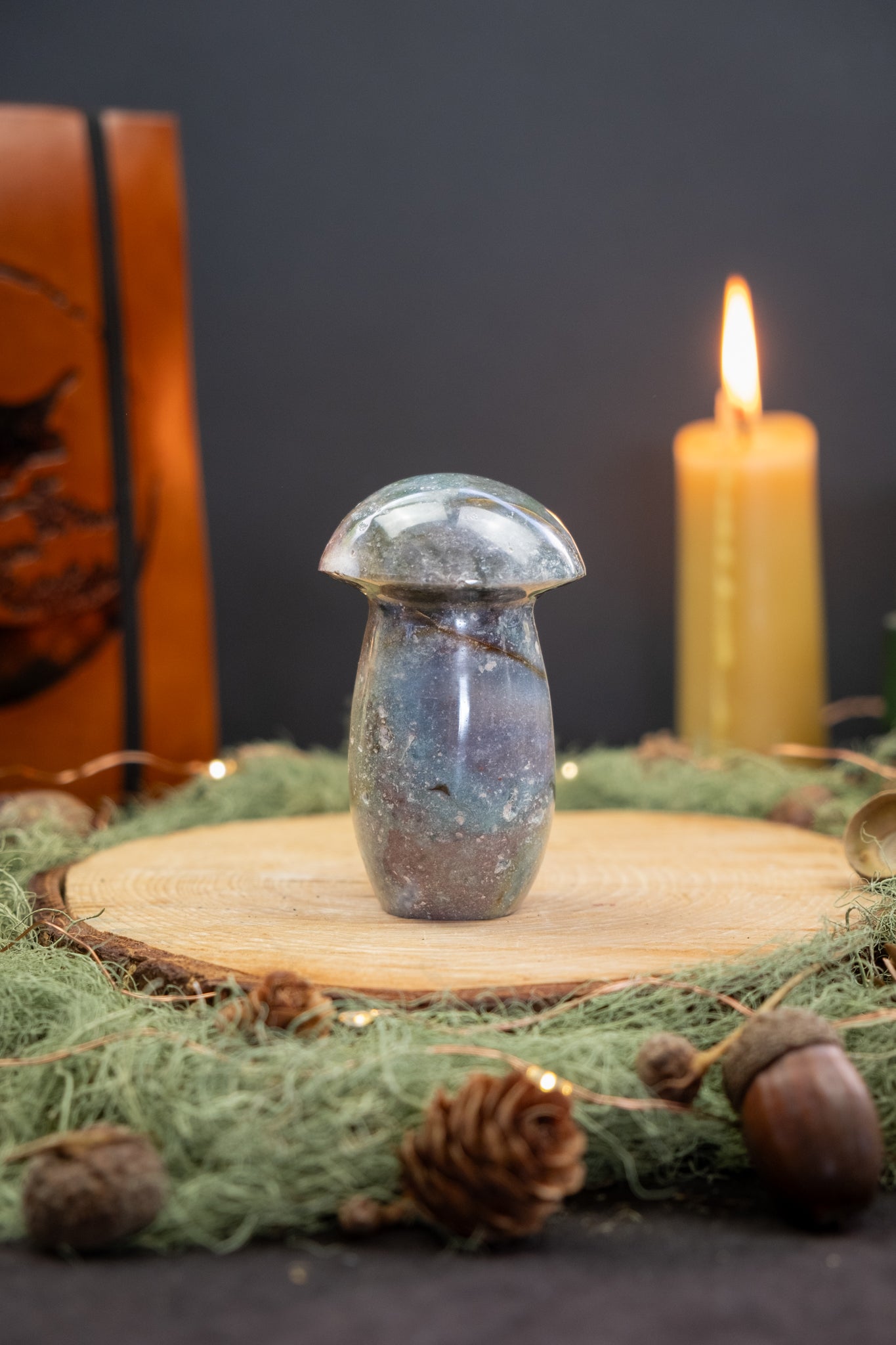 Ocean Jasper Toadstool Carving, Ocean Jasper Mushroom Crystal Stone for Emotional Healing, Joy, Calm Mind, Inner Balance and Stress Relief