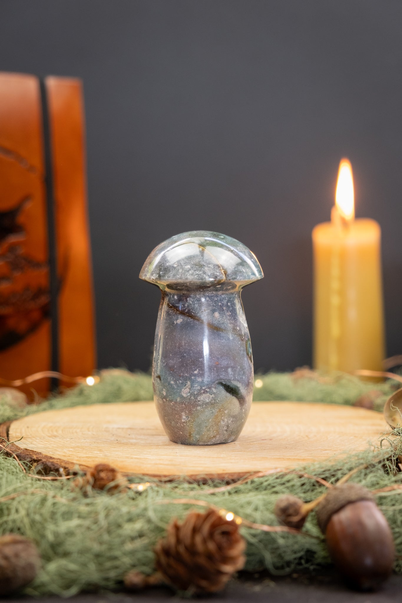 Ocean Jasper Toadstool Carving, Ocean Jasper Mushroom Crystal Stone for Emotional Healing, Joy, Calm Mind, Inner Balance and Stress Relief