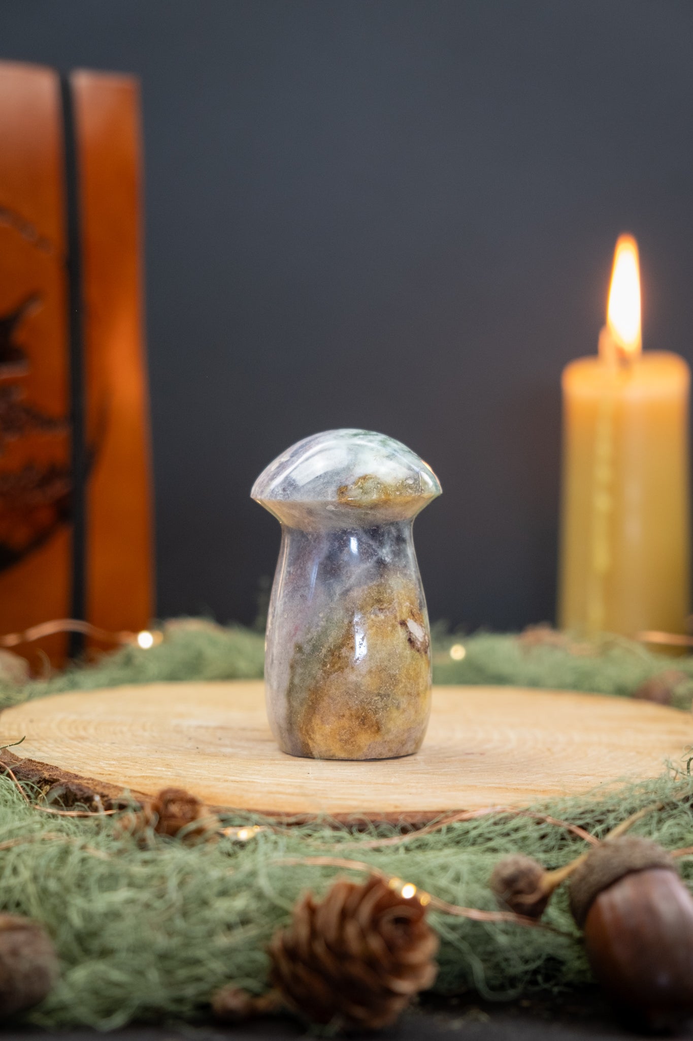 Ocean Jasper Toadstool Carving, Ocean Jasper Mushroom Crystal Stone for Emotional Healing, Joy, Calm Mind, Inner Balance and Stress Relief