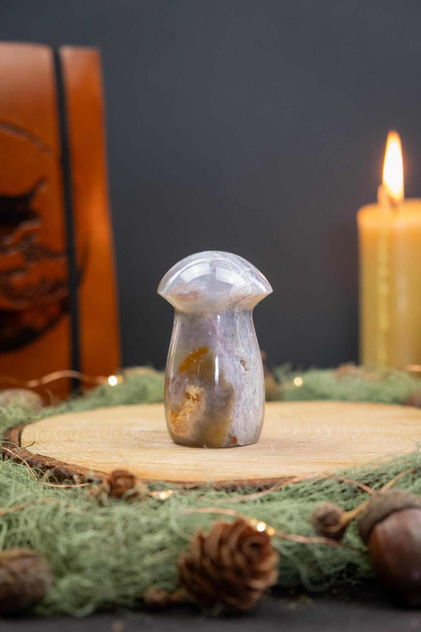 Ocean Jasper Toadstool Carving, Ocean Jasper Mushroom Crystal Stone for Emotional Healing, Joy, Calm Mind, Inner Balance and Stress Relief