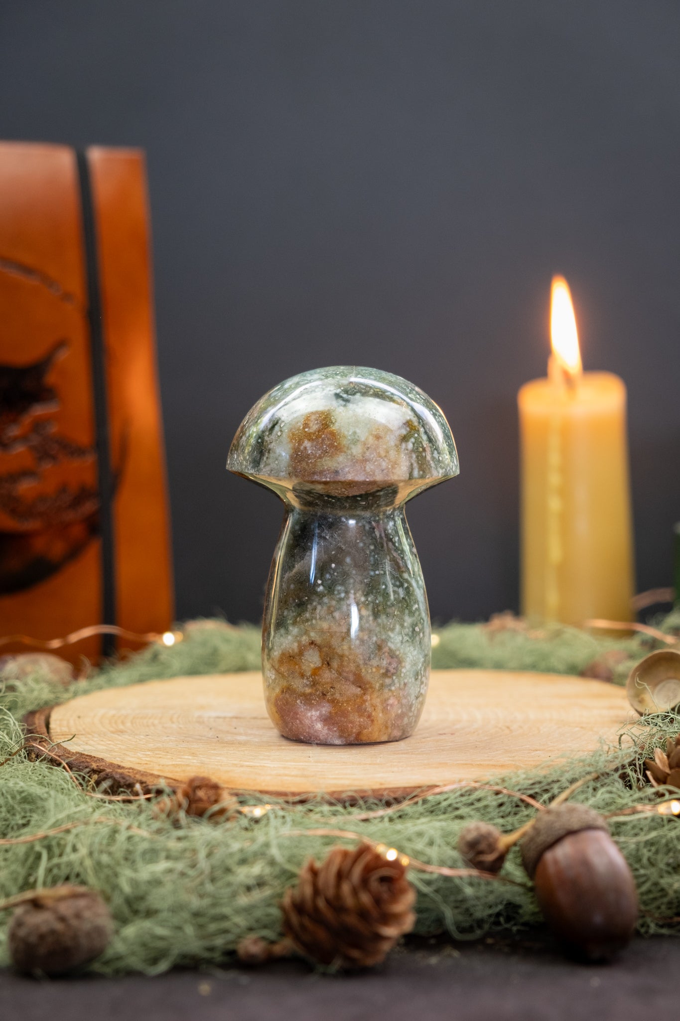 Ocean Jasper Toadstool Carving, Ocean Jasper Mushroom Crystal Stone for Emotional Healing, Joy, Calm Mind, Inner Balance and Stress Relief