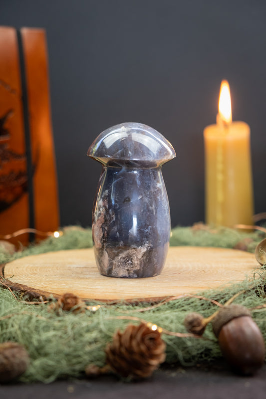 Ocean Jasper Toadstool Carving, Ocean Jasper Mushroom Crystal Stone for Emotional Healing, Joy, Calm Mind, Inner Balance and Stress Relief