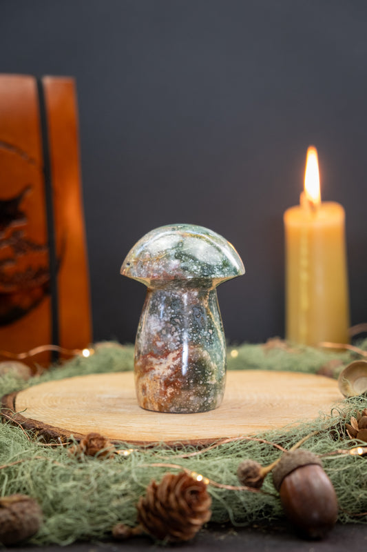 Ocean Jasper Toadstool Carving, Ocean Jasper Mushroom Crystal Stone for Emotional Healing, Joy, Calm Mind, Inner Balance and Stress Relief