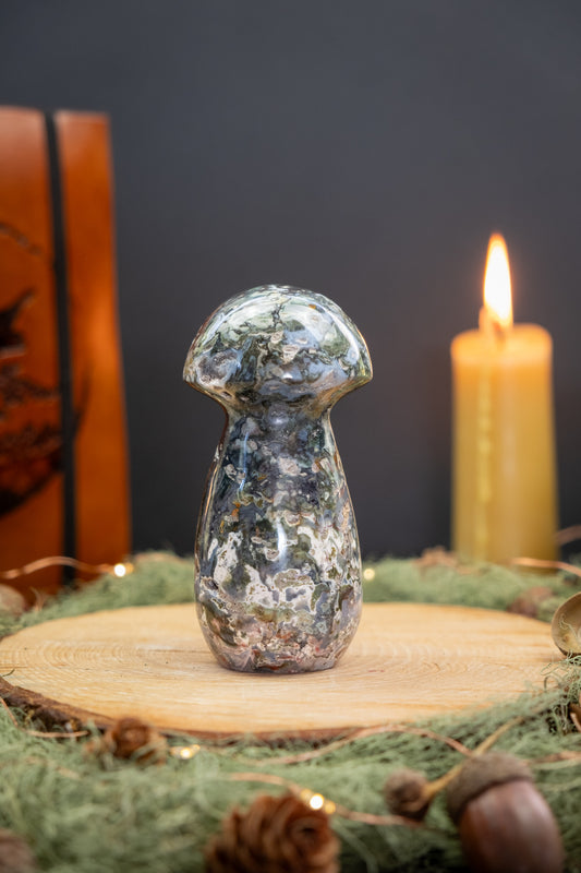 Ocean Jasper Toadstool Carving, Ocean Jasper Mushroom Crystal Stone for Emotional Healing, Joy, Calm Mind, Inner Balance and Stress Relief